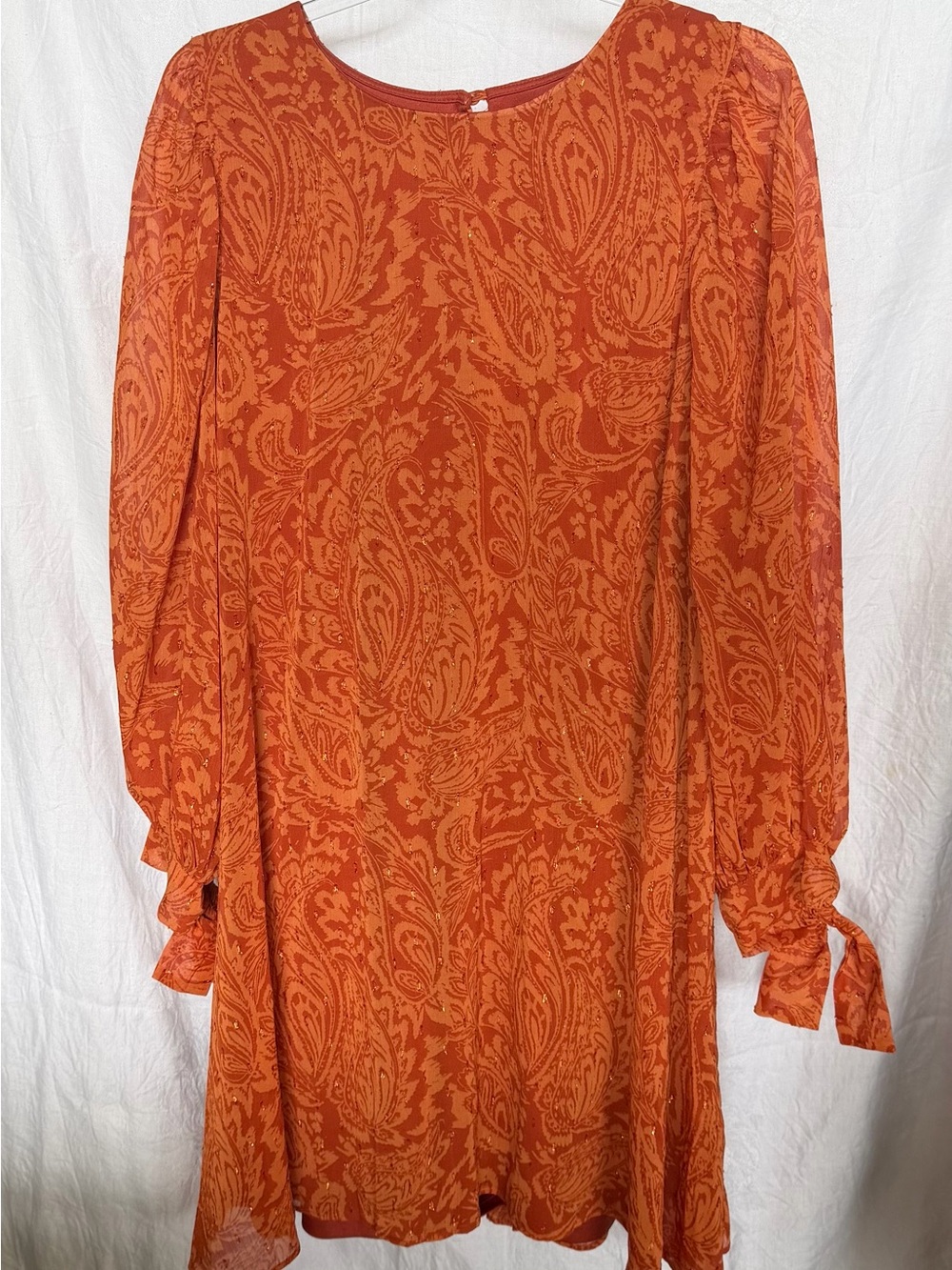 Calvin Klein Orange Paisley Long-Sleeve Shift Dress